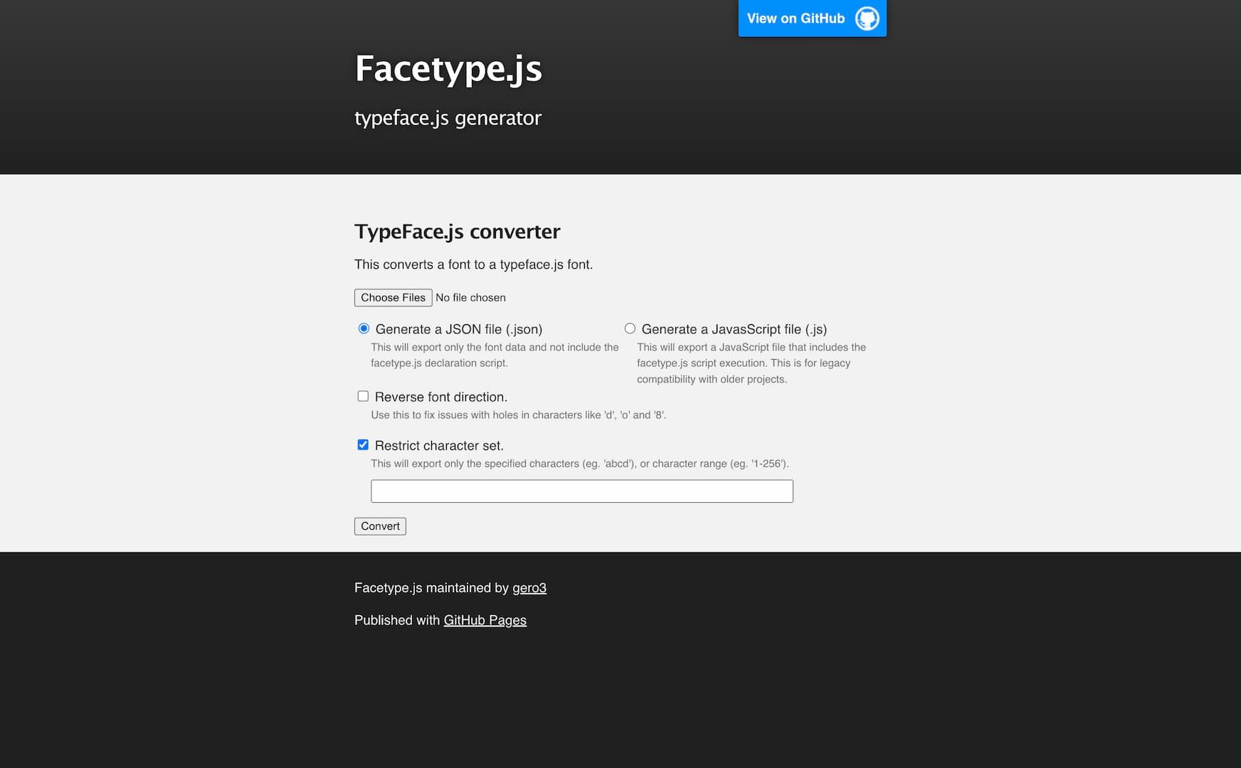 Screenshot of Facetype.js website – https://gero3.github.io/facetype.js/